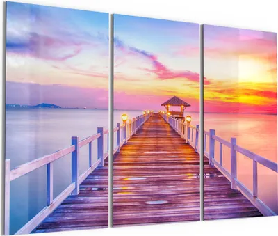 Produktbild von DEQORI Glasbild Echtglas 3x50x100 cm 'Holzsteg bei Dämmerung' Wandbilder XXL groß