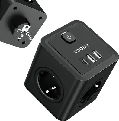 Produktbild von VOOMY Steckdosenverteiler Split X4 2.0 - 4 Steckdosen und 3 USB-Ports - 4000W - Weiß