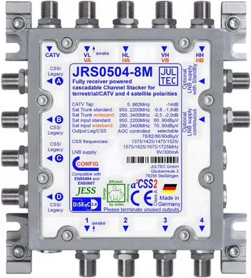 Zdjęcie produktu dla JULTEC JRS0504-8M, 8 wejś., 4 wyjś., 35 dB, 26 dB, Niemcy, 9 V