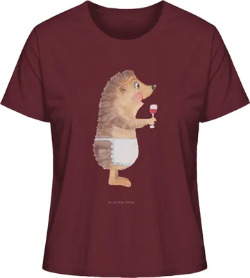 Produktbild von Mr. & Mrs. Panda Baumwoll T-Shirt Damen Igel Wein Größe XL - Burgundy - Geschenk, Kurzarmshirt, Basic Shirt, Spruch, Lustige Sprüche, Oberteil, Weinliebhaber, Weißwein