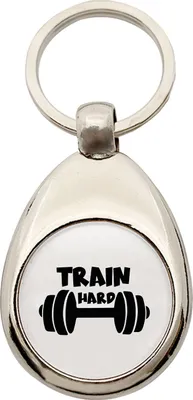 Produktbild von Huuraa Schlüsselanhänger Train hard Hantel Metall Schlüsselring Einkaufswagenchip Geschenkidee