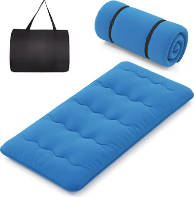 Produktbild von COSTWAY Matrac s prateľným poťahom a taškou na prenášanie, skladací matrac tatami, podlahový matrac 90x200cm modrý