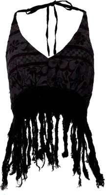 Produktbild von Goa Top, Psytrance, Bandeau Top, Rückenfreies Fransentop - Schwarz, Damen, Baumwolle, Tops & T-Shirts
