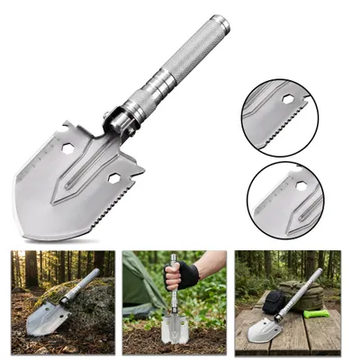 Image de Bêche multifonction Yardin, bêche pliante, bêche d'extérieur, pelle de camping, outil de survie en acier inoxydable avec boussole, échelle graduée, scie, pioche, pour le jardin et les situations d'urgence