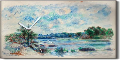Produktbild von Küchenuhr Bürouhr Leinwand Uhr 60x30 Gemälde Fluss Wald Bäume Himmel Wolken - weiße Hände