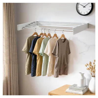 Produktbild von Wandmontierter Wäscheständer, 100 cm ausziehbar mit 6 Aluminiumstangen, Wäschetrockner für drinnen und draußen, Tragkraft bis zu 30 kg