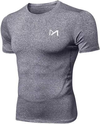 Produktbild von Herren Sportshirts Lang Kurzarm Kompressions T Shirts Muskelleistung Lauftraining Kurzarm Grau L