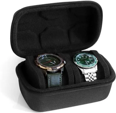 Image de Boîte à montres noire à deux compartiments pour hommes et femmes