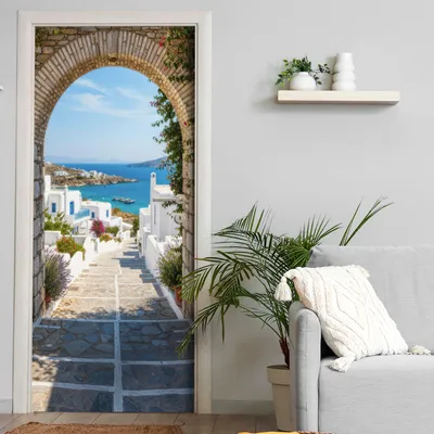 Produktbild von Türtapete selbstklebend | 200 x 90 cm Blick auf das Meer | Tür Aufkleber Poster Türfolie | Einteilig | Wasserfest 3D Türaufkleber Klebefolie Wandtattoo