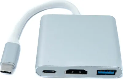 Produktbild von SYSTEM-S USB Hub 3.1 Typ C Stecker zu Buchse, 4K HDMI Buchse 3.0 Typ A Buchse 10 cm Grau