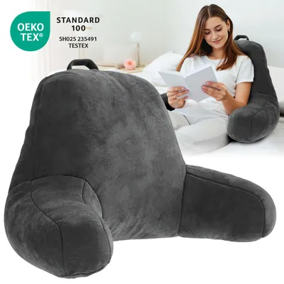 Image de Coussin de dossier ELONEO, coussin de lecture pour lit et canapé avec accoudoirs – Idéal comme soutien dorsal pour plus de maintien et de confort, gris