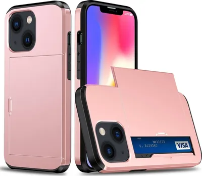 Produktbild von Mobigear Card iPhone 15 Hülle Hardcase Backcover Stoßfest mit Kartenhalter - Roségold