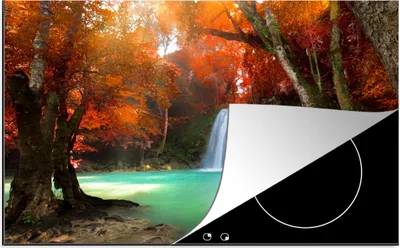 Produktbild von KitchenYeah© Herdabdeckplatte Herbst - Wasserfall - Wald , 78x52cm, Küche Deko, Glaskeramikkochfeld Herdabdeckung, Abdeckplatte fùr Kochfeld