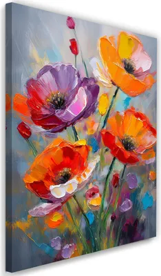 Produktbild von Leinwandbild Mohnblumen Bunte gemalte Blumen 70x100 Feeby Bunt bild für die wand bereit zum aufhängen