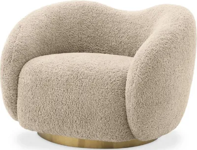 Produktbild von Casa Padrino Luxus Drehsessel Sandfarben / Messing 105 x 91 x H. 74 cm - Wohnzimmer Sessel - Luxus Möbel