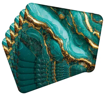 Obrázok produktu pre Súprava 6 kusov podložiek 40x30 cm Magma zelená a zlatá 1 podložka Umývateľná - tepelne odolná korková podložka odoláva teplotám do 100 °C