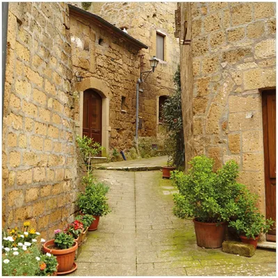Produktbild von Wallario Premium Glasbild, freischwebende Optik, kräftige Farben, Größe 30 x 30 cm Motiv Weg durch die Altstadt - Toskana in Italien