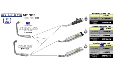 Immagine prodotto di Scarico ARROW DARK PRO-RACE in acciaio inox nero Scarico per Yamaha YZF-R125 a partire dall'anno di modello 2019- e per