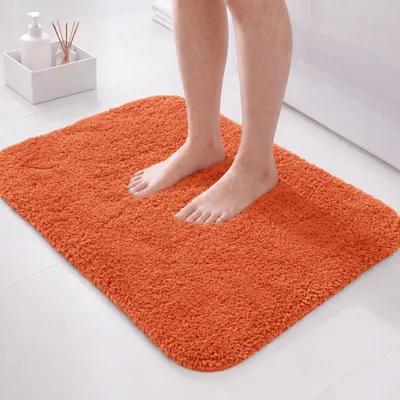 Productafbeelding van Badmat van microvezel, 60 x 40 cm, mandarijnkleur, absorberend, met TPR-achterkant, machinewasbaar