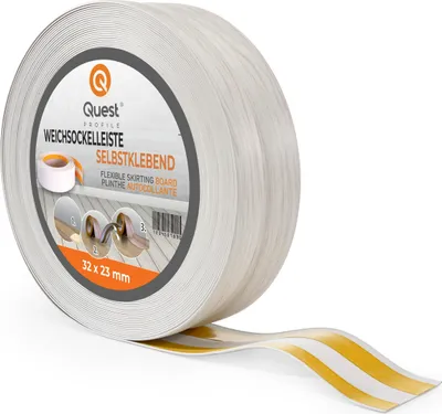 Produktbild von QUEST Weichsockelleiste selbstklebend 32x23 mm, flexible Wandabschlussleiste für Küche und Bad, Bodenleiste aus PVC, Dichtungsband, Birke, 1m