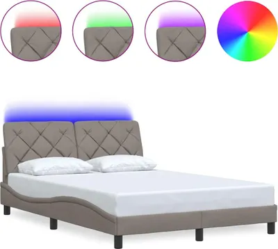Productafbeelding van vidaXL Bedframe met LED-verlichting, zonder matras, taupe, 120x200 cm, stof