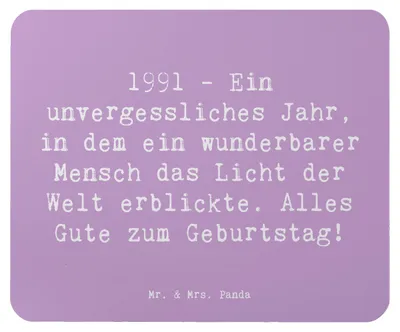 Produktbild von Mr. & Mrs. Panda Mousepad Spruch 1991 Geburtstag - Lavendeltraum - Geschenk, Mouse Pad, Geburtstagsgeschenk, Happy Birthday, inspirierend, laptop, alles Gute, mausteppich
