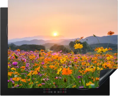 Produktbild von KitchenYeah© Herdabdeckplatte Blumen - Sonnenuntergang - Berg , 65x52cm, Küche Deko, Glaskeramikkochfeld Herdabdeckung, Abdeckplatte fùr Kochfeld