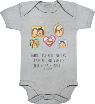 Produktbild von Mr. & Mrs. Panda Strampler Baby Igel Familie 1. - 3. Monat - Heather Grey - Geschenk, strampelanzug, babykleidung body, Bruder, Papa, Muttertag, Bilder, Liebe, Babybody