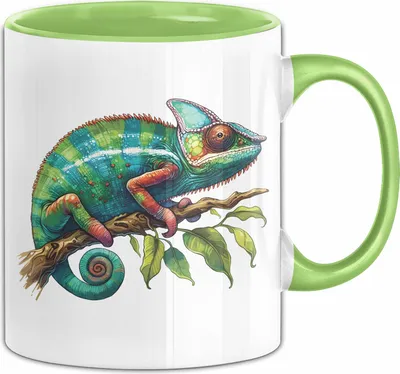 Produktbild von Aquarell Chamäleon Tasse Geschenk  (Grün)