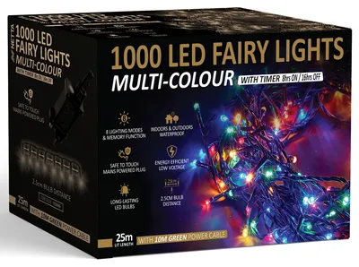 Lichterkette 1000 LED 25 m mehrfarbig mit Timer und Memory