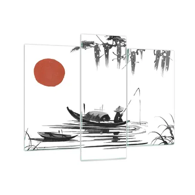 Produktbild von Bilder auf glas - 3 Teile - China Angler Zeichnen - 130x100cm - Glasbilder - Wandbilder - Bilder - zum Aufhängen bereit - Wanddekoration aus Glas - Glas Bilder - Wandbild auf Glas - GCB130x100-4340