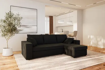 Produktbild von 3 Sitzer Ecksofa ANTONIO ALICE - 248x147x81cm, Ottomane links oder rechts, Schlaffunktion & 2 Bettkästen, Eckgarnitur, Samtbezug in Schwarz