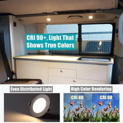 Image de Luminaires LED encastrés 12V, 3W - Plafonnier d'intérieur, éclairage plat - Interrupteur avec variateur - Pour camping-car, bateau, caravane - Cuisine, salle de bain - Aluminium - 285 lumens - Argent, 4000K