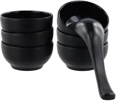 Imagen del producto de Juego de 6 mini cuencos de cerámica Unyqoos®, capacidad de 90 ml, apilables, aptos para lavavajillas, horno y microondas, color , ideales para salsas y postres