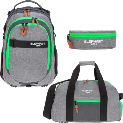Produktbild von Schulrucksack 3 Teile Set Elephant Hero Signature Rucksack Schulmappe Schultasche Schulrucksäcke 12723 rsmb Two Tone Grün