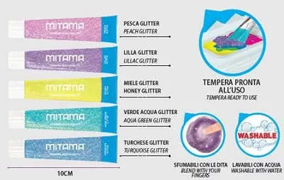 Produktbild von Temperafarben mit Glitter, Set mit 5 Farben, Tube mit Pinsel, MITAMA 62879