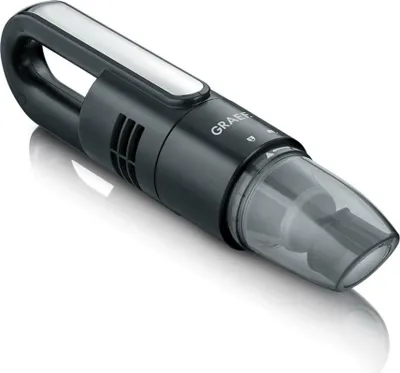 A black handheld vacuum cleaner is shown against a white background.