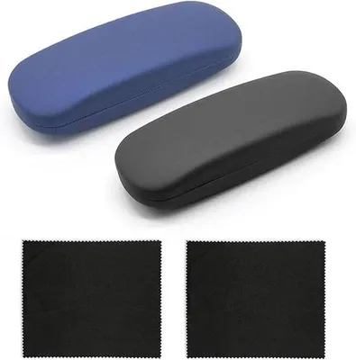 Produktbild von Brillenetui Set – 2 harte Etuis inklusive 2 Reinigungstücher – Schwarz – Universelle Größe