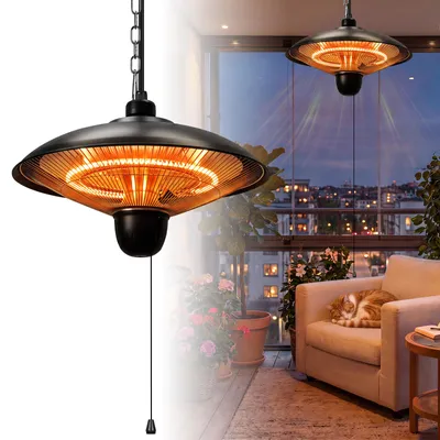 Immagine prodotto di Eikuavons, pannello radiante a infrarossi da 600/1200/1800 W con interruttore di sicurezza, radiatore a fibra di carbonio, 3 livelli di riscaldamento, colore nero