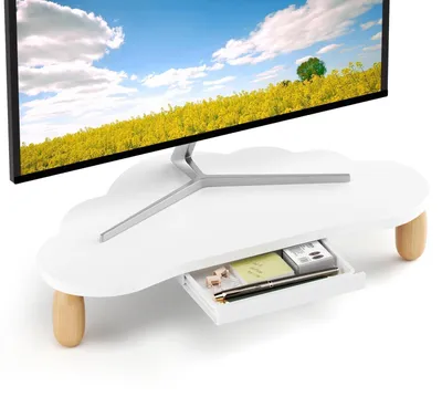 Obrázek produktu pro Stojan na monitor z dřeva s zásuvkou, bílý, nosnost 44 liber, výška 3,2 palce