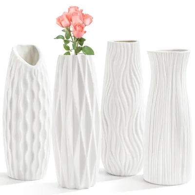 Productafbeelding van Set van 4 witte keramische vazen, 24 cm, voor woondecoratie