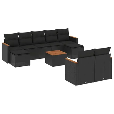 Produktbild von vidaXL 10-tlg. Garten-Sofagarnitur mit Kissen Schwarz Poly Rattan