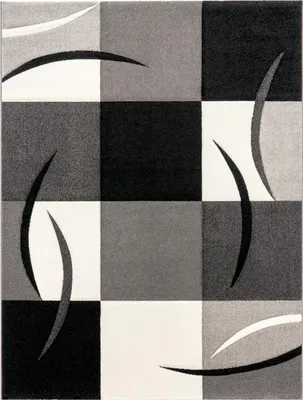 Image de Tapis design avec découpe des contours Motif à carreaux noir, blanc et gris Dimensions 230 x 320 cm