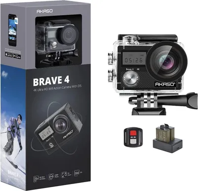Produktbild von Akaso Action Camera 4K 20MP Kamera/Unterwasserbildstabilisierungsstabilisierung Zoom Zeitlager 30 m Camcorder Fernbedienung 2 Batterien Zubehör Kit Ki