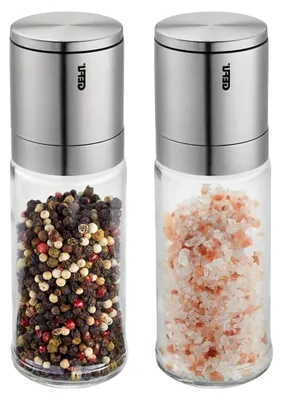 Produktbild von Salz- und Pfeffermühle LAMOLA 2er-Set | Stufenloses Keramikmahlwerk | Aromaverschluss | Edelstahl & Glas | Manuelle Gewürzmühlen