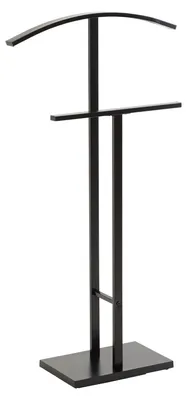 Produktbild von Herrendiener SCOTT aus Metall in schwarz lackiert, eleganter Stummer Diener mit Hosenbügel, schöner Damendiener mit Kleiderbügel