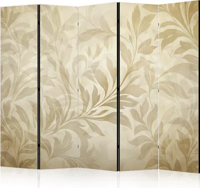 Produktbild von 5-teiliger Einseitiger Vlies Paravent - Botanical Motif with Leaves and Vines in Sandy Colors. 225x172 cm Blumen f-H-10020-z-b