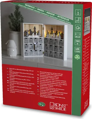 Adventskalender mit 24 Schubladen, Holz, warmweiße LEDs, batteriebetrieben