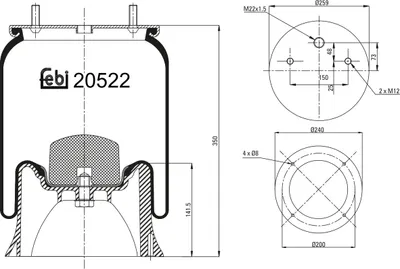 Produktbild von FEBI BILSTEIN Luftfederbalg 20522 190mm 555mm 260mm 240mm