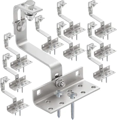 Produktbild von 10x Befestigungshaken Ziegeldach Montage Solar Schiene jeweils im Befestigungsset mit je 2x Holzschraube 80mm, 1x Sechskantschraube, 1x Bundmutter